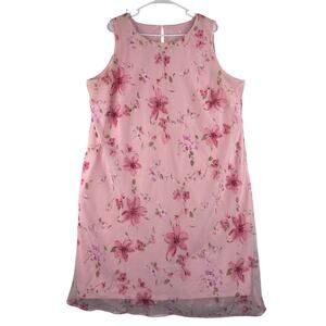 Unbranded Pink Floral Midi Dress Measured XL Feminine Delicate Garden Tea Brunch